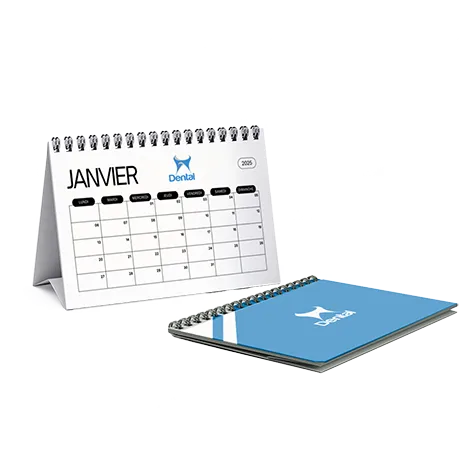 Calendrier de table personnalisé avec spirale et support pliable